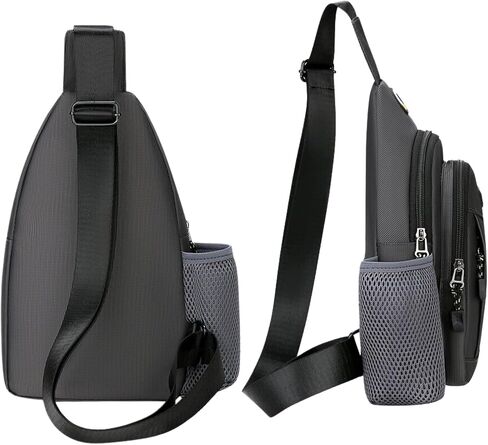 USB Port Crossbody Sling Bag with Bottle Holder & Key Ring Strap, Water Resistant Travel Anti-theft Chest Backpack in Saudi Arabia