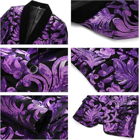 Lamgool Boys Tuxedo Suit Slim Fit Formal Set 2 Pieces with Floral Jacquard Sequin Blazer Black Pants for Kids Prom Wedding in Kuwait