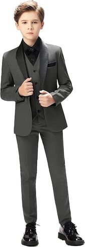 Boy Suits Tuxedo Slim Fit Suit for Boys Kids Toddler Dress Outfit with Coat, Pants, Vest Set No Tail in Saudi Arabia