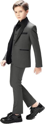 Boy Suits Tuxedo Slim Fit Suit for Boys Kids Toddler Dress Outfit with Coat, Pants, Vest Set No Tail in Saudi Arabia