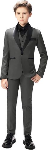 Boy Suits Tuxedo Slim Fit Suit for Boys Kids Toddler Dress Outfit with Coat, Pants, Vest Set No Tail in Saudi Arabia