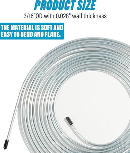 YAKEFLY 25 ft 3/16 Copper Coated Brake Line Kit with 16 Fittings and 4 Unions Brake Line Fittings,Brake Line Double & Single Flaring Tool Kit,Fits for Most Hydraulic Braking Systems (Silver) in Kuwait