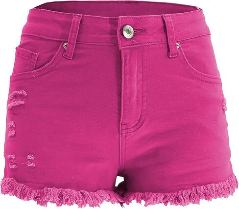 Womens Jean Shorts High Waist Stretch Hot Shorts Fringe Wash Jean Shorts Summer Cute Denim Shorts in Kuwait