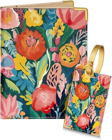 Slohif Passport Holder Lugguage Tag Set Suitcase Cover Wallet Case for Travel Women - Leather Passport Book Personalized Organizer Card Protector Sleeve Essentials Slim Carrier Flower in Saudi Arabia