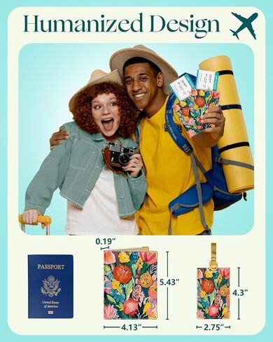 Slohif Passport Holder Lugguage Tag Set Suitcase Cover Wallet Case for Travel Women - Leather Passport Book Personalized Organizer Card Protector Sleeve Essentials Slim Carrier Flower in Saudi Arabia