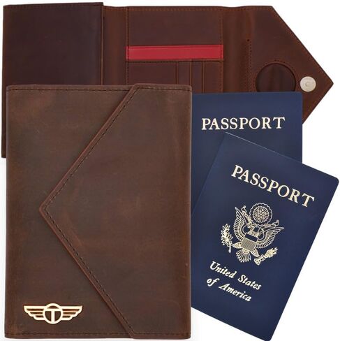 Hidden AirTag Full Grain Leather Passport Holder for Men & Women - RFID Protected Travel Wallet Passport Cover with Free Lost & Found Service (Brown) in Saudi Arabia