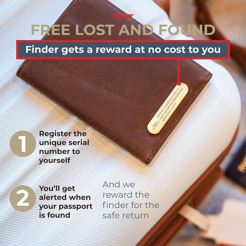 Hidden AirTag Full Grain Leather Passport Holder for Men & Women - RFID Protected Travel Wallet Passport Cover with Free Lost & Found Service (Brown) in Saudi Arabia