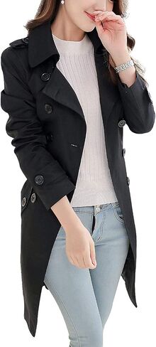 NANJUN Women's Double-Breasted Trench Coat Classic Lapel Overcoat Slim Outerwear Waterproof Coat with Belt Buckle in Saudi Arabia