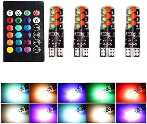 سيارة T10 RGB LED لمبة عرض الضوء مع جهاز التحكم عن بعد W5W 194 168 2825 ستروب ضوء 16 لون COB إسفين للسيارة الداخلية خريطة قبة باب لوحة ترخيص ضوء القراءة أضواء الجذع (4PCS) in Kuwait