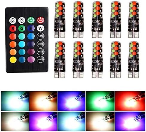 سيارة T10 RGB LED لمبة عرض الضوء مع جهاز التحكم عن بعد W5W 194 168 2825 ستروب ضوء 16 لون COB إسفين للسيارة الداخلية خريطة قبة باب لوحة ترخيص ضوء القراءة أضواء الجذع (4PCS) in Kuwait