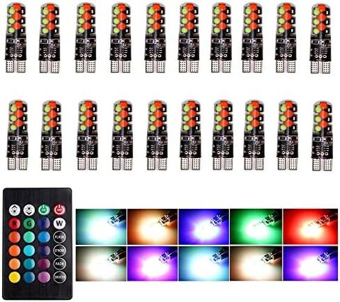 سيارة T10 RGB LED لمبة عرض الضوء مع جهاز التحكم عن بعد W5W 194 168 2825 ستروب ضوء 16 لون COB إسفين للسيارة الداخلية خريطة قبة باب لوحة ترخيص ضوء القراءة أضواء الجذع (4PCS) in Kuwait