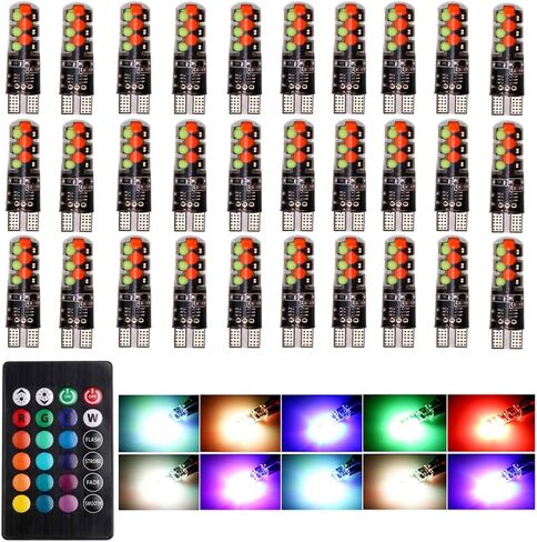 سيارة T10 RGB LED لمبة عرض الضوء مع جهاز التحكم عن بعد W5W 194 168 2825 ستروب ضوء 16 لون COB إسفين للسيارة الداخلية خريطة قبة باب لوحة ترخيص ضوء القراءة أضواء الجذع (4PCS) in Kuwait