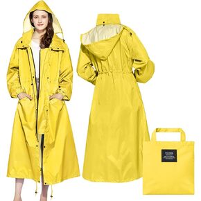 LAMA Womens Long Raincoats Rain Jacket Waterproof Packable Hooded Windbreaker Lightweight Adjustable Waist for Outdoor