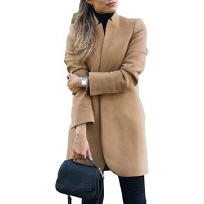 Omoone Women's Basic Stand Collar Slim Fit Jacket Pea Coat Notched Lapel Trench Coat
