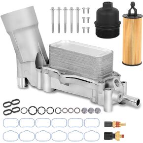 TOPAZ 926-959 Upgraded Aluminum Engine Oil Cooler Filter Housing with Sensors Gaskets 926-876 Replacement for 2011-2016 Chrysler 200 300 Dodge Ram Avenger Challenger Jeep Wrangler 3.6L V6 68105583AF