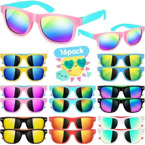 Kids Sunglasses Bulk - 16 Pack Neon Sunglasses with UV400 Protection for Boys and Girls, Party Favors for Kids 3-8