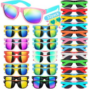 Kids Sunglasses Bulk - 16 Pack Neon Sunglasses with UV400 Protection for Boys and Girls, Party Favors for Kids 3-8