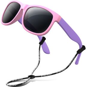 RIVBOS Kids Sunglasses with Strap Polarized UV Protection Flexible Rubber Shades for Boys Girls RBK023