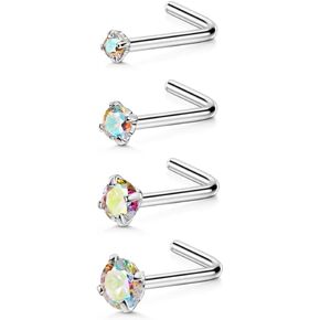 FANSING 4 Pieces Different Sizes 316L Surgical Steel Nose Studs L Shaped