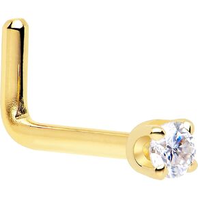 Body Candy 14k Solid Gold Nose Ring Studs -2mm Lab Created Diamond L-Shape 18 Gauge 20 Gauge Real Gold Nose Ring Piercing Jewelry - 14 K Gold Nose Stud, Nose Piercings, Gold Nose Studs for Women, Men