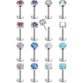 18G 20G Threadless Push in Nose Ring Studs Flat Back Earrings 316L Surgical Steel Tragus Helix Cartilage Earrings Medusa Labret Lip Piercing Jewelry For Women Men Opal CZ 1.5mm 2mm 2.5mm 3mm