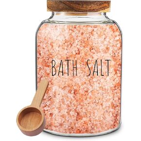 Bath Salts Glass Jar - Bath Salt Container with Wooden Lid and Scoop, for Bathroom Bath Decor Bathtub Accessories for Women - Airtight Storage (1)