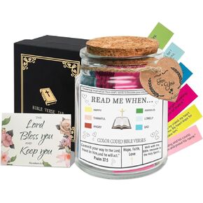 Bible Verse Jar with Greeting Card, Read Me When Bible Verses Jar with Coated Paper, Prayer Hope Jar Christian Gifts for Women