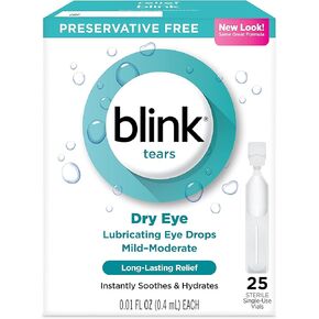Blink Tears Lubricating Eye Drops Mild-Moderate Dry Eye, 25 Count - 0.01 oz (4 Pack)