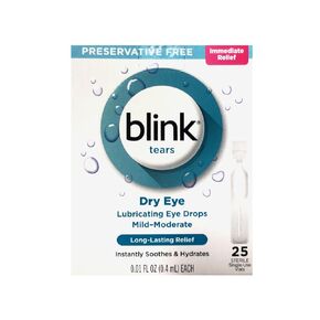 Blink Tears Eye Drops for Dry Eyes, Preservative Free Lubricating Eye Drops, Sterile Single Use Vials, Gentle Eye Care for Mild to Moderate Dry Eye Symptom Relief, 25 Count, 0.01 fl oz Vials