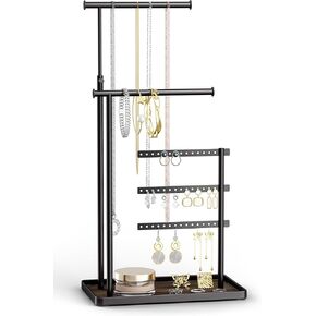 Jewelry Stand Necklace Holder Storage - 17.5'' Tall Adjustable Jewelry Organizer and Storage Display for Earring, Bracelet, Ring, Gold