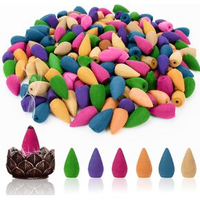 Sukh Backflow Incense Cones for Waterfall - Waterfall Scented Incense Cones 108PCS Backflow Smoke Burning Incense Cones Bulk 6 Different Incense Cones for Ceramic Backflow Waterfall Incense Burner