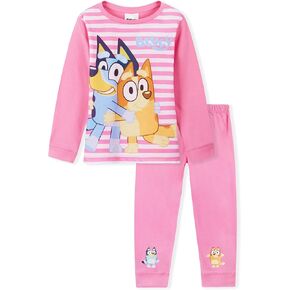 Bluey Girls Long Sleeve Pajama Set, Sleepwear Pajamas For Kids - Gifts For Girls (3-4 Years, Pink/White)