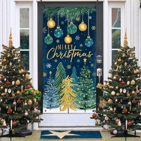 Deroro Happy New Year 2024 Merry Christmas Door Cover Decorations, Black Gold Truck Xmas Tree Clock Front Door Banner Background, Fireworks Holiday Party Ornaments Indoor Outdoor Home Decor 3 x 6 FT