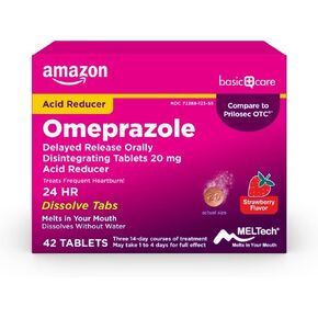 Amazon Basic Care Omeprazole Delayed Release Orally Disintegrating Tablets, Strawberry Flavor, 42 Count