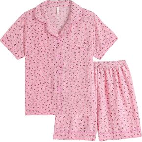 Vopmocld Big Girls Button Down Sleepwear Short Sleeve With Shorts 2PCS Pajama Sets Casual Lapel Loungewear Patterns Printed