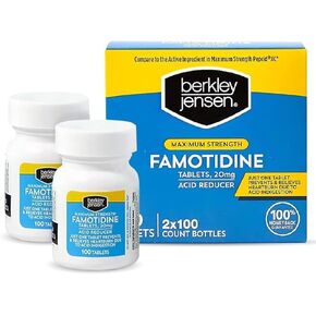 berkley jensen Maximum Strength Famotidine 20 mg - (200 Count), Acid Reducer Tablets, Relieves Meal-Induced Heartburn & Acid Indigestion Symptoms, All-Day Heartburn Prevention & Relief