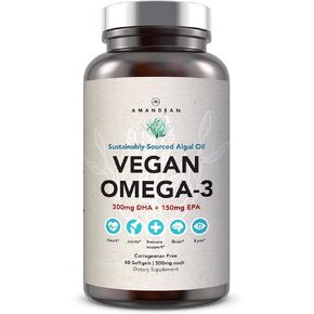 AMANDEAN Vegan Omega 3 Supplement. Premium Fish Oil Alternative! Algae DHA & EPA. Carrageenan Free Softgels. Algal Essential Fatty Acids. Plant Based Heart, Brain, Eye, Skin, Immune Support. (120ct)