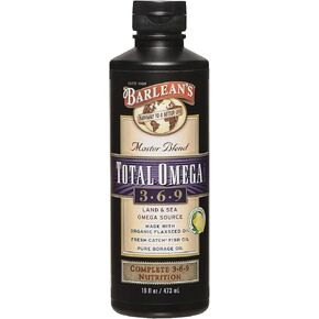 Barlean's Total Omega 3 Fish Oil Liquid Supplement, Orange Crème Flavored with Borage Oil and Flaxseed Oil, 2,400 mg of Omegas 3 6 9 EPA and DHA Plus GLA, 16 oz