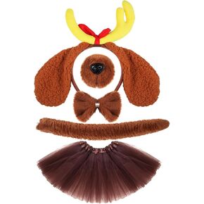 Christmas Party Favors Deer Antler Headband With Dog Ears, Headband+Nose+Bow Tie+Tail+Skirt Christmas Party Favors - For Women Man Dog - For School Party Supplies