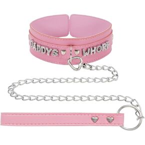 paloli Pink Choker Necklace for Women, Punk Gothic Rock Neck Collar Jewelries With Letter