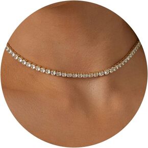 Tewiky Tennis Necklace 14K Gold Plated/Silver Sparking Rhinestone Choker Necklaces Dainty Crystal Cubic Zirconia Bridal Wedding Jewelry for Women