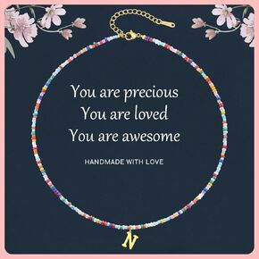 Initial Necklaces for Women,Colorful Beaded Choker Necklaces for Women Gifts Bohemian Letter Choker Necklace Jewelry for Women Birthday Gifts