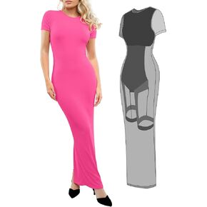 Popilush Shaperwear Dress Built-in Bra Women's Casual Lounge Dress with Zipper Short Sleeve Mock Neck Bodycon Dresses