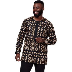 D'IYANU | Ibrahim Men's Traditional African Print Henley Button-Up Shirt | Long Sleeve Premium Comfortable and Traditional
