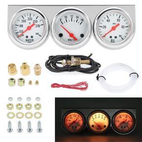 Triple Gauge Set (8-16V Volt Meter +100-250℉ Water Temperature Gauge+ 0-100 psi Oil Pressure Gauge) 2'' 52mm 3 in1 Car Auto Gauge Kit Dashboard Black Console for 12V Cars (Black)