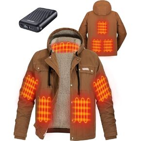 Men's Heated Jacket with 12V 18400mAh Battery Pack, Winter Thermal Hooded Work Coat for Men with Sherpa Lining
