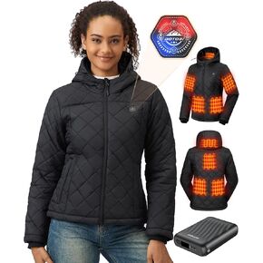 Quilted Heateds Jacket for Women with 12V 18400mAh Battery Pack,Heated Coat for Women with 8 Heating Zones