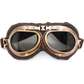 Motorcycle Goggles, Vintage Aviator Pilot Style Motocross Bike Cruiser Scooter Goggle, Anti UV Anti-Scratch Dustproof for Cycling Riding Climbing Fishing (Smoke Lens)