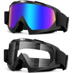 MUJG Motorcycle Goggles, Dirt Bike Goggles 2 Pack ATV Goggles Motocross Goggles MX Offroad Riding Goggles
