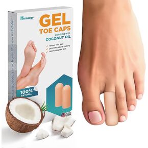 Homergy Original Soft Gel Toe Cap - 6 Big Toe Protectors for Women & Men, Cushioning Toe Sleeves to Provide Relief from Missing/Ingrown Toenails, Corns, Calluses, Blisters, Hammer Toes